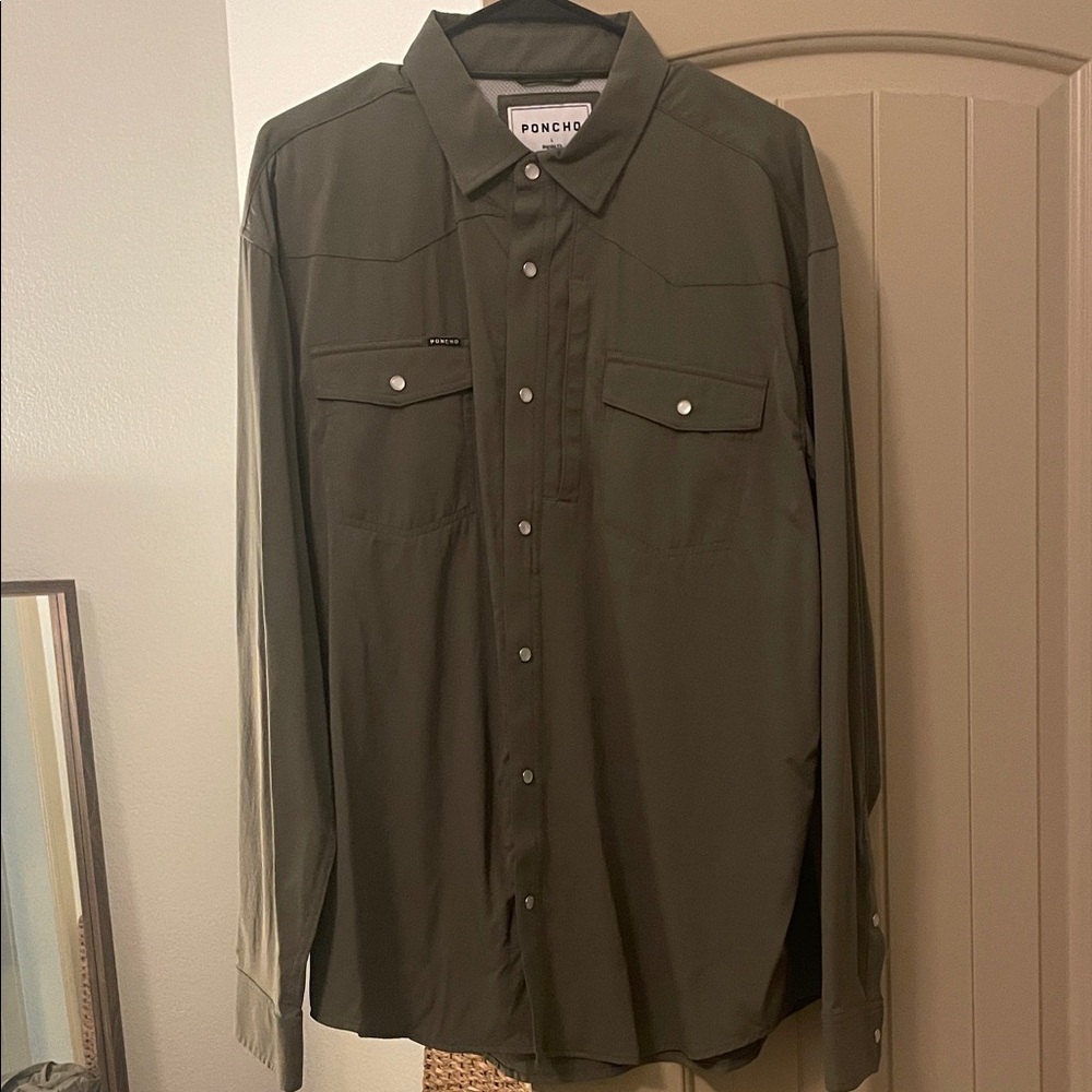PONCHO Olive Green Button-Up Shirt